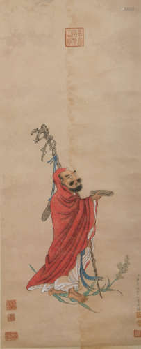 A CHINESE FIGURE PAINTING TANG YING MARK