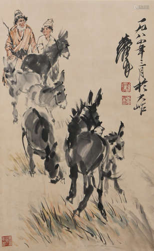 A CHINESE DONKEY PAINTING HUANG ZHOU MARK