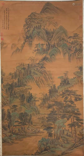 A CHINESE LANDSCAPE PAINTING SILK SCROLL WANG HUI MARK