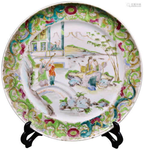 清咸豐時期 粉彩人物盤