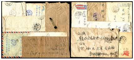 华东军邮封一组13件，含盖“军邮免费”圆戳封2件。请预览，封品不均。