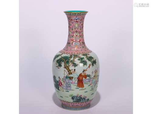 A FAMILLE ROSE FIGURAL VASE