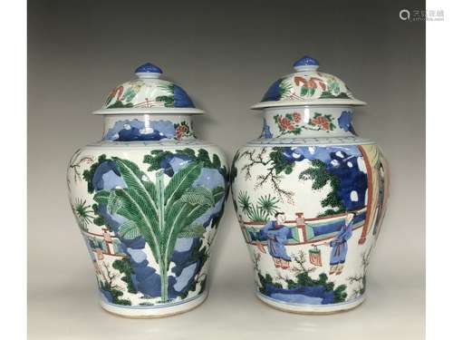 A PAIR OF FAMILLE-VERTE JARS