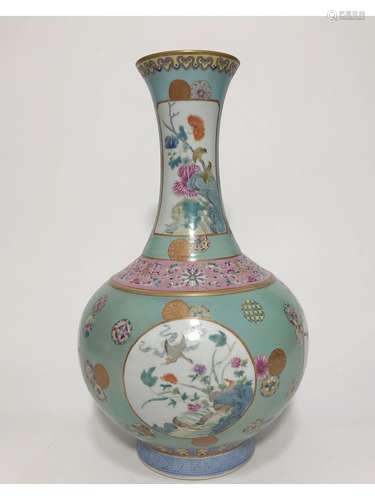 A FAMILLE ROSE TURQUOISE-GROUND BOTTLE VASE, GUANGXU MARK