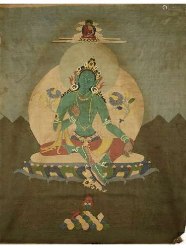 A TIBET PAINTING OF GREEN TARA