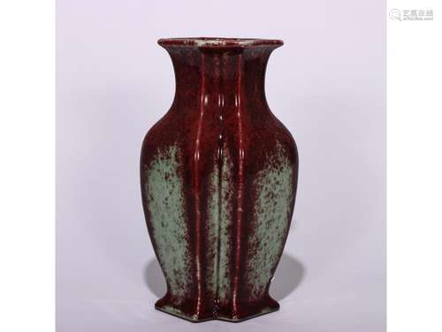 A FLAMBE-GLAZE FACETED VASE, QIANLONG MARK