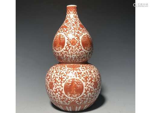 A CORAL RED DOUBLE-GOURD VASE, QIANLONG MARK