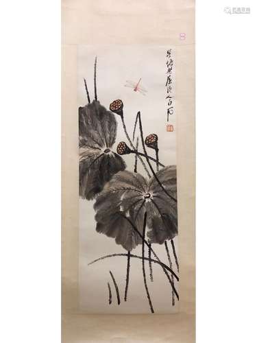 A SCROLL PAINTING OF LOUTUS, QI BAISHI