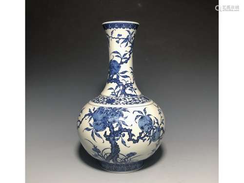 A BLUE AND WHITE BOTTLE VASE, QIANLONG SIX-CHARACTER MARK