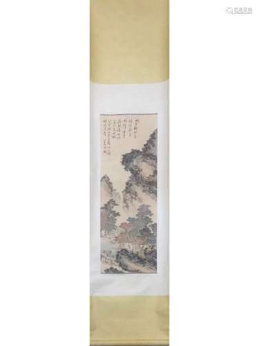 A SCROLL PAINTING OF MOUNTAIN IN FALL