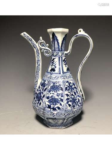 A BLUE AND WHITE EWER