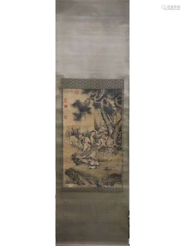 A SCROLL PAINTING OF THREE MEN