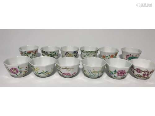 A SET OF FAMILLE ROSE CUPS