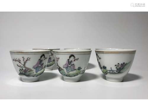 A SET OF FAMIILE ROSE CUPS