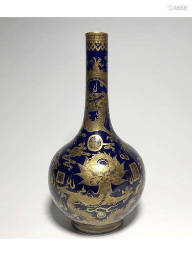 A POWDERBLUE BOTTLE VASE, QIANLONG MARK