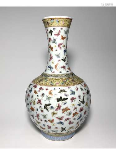 A FAMILLE ROSE 'BUTTERFLY' BOTTLE VASE, QIANLONG MARK