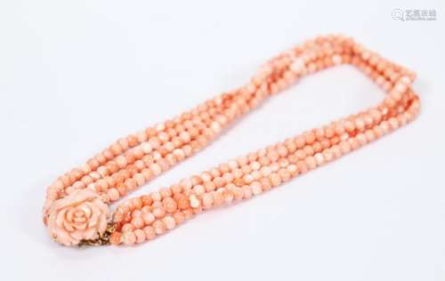 Coral Bead Necklace, 14K Closure; 68.5G