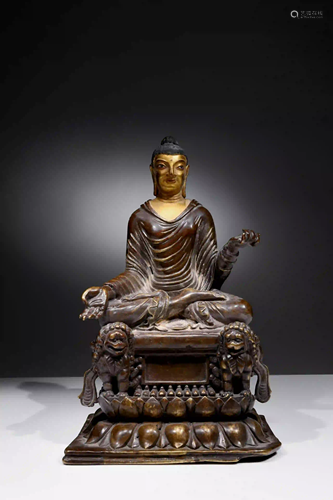 SITTING BUDDHA ON LION THRONE