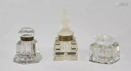 Group of Three Cut Glass Inkwells