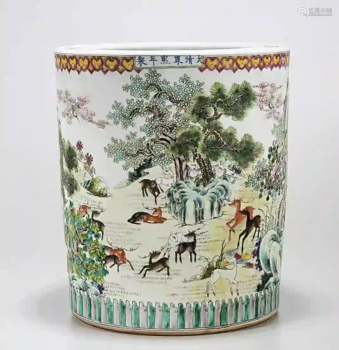 Large Chinese Enameled Porcelain Brush Pot