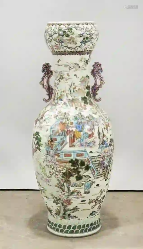 Tall Chinese Enameled Porcelain Garlic Mouth Vase
