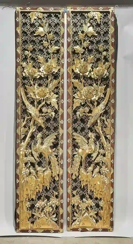 Two Chinese Carved Gilt Wood Panels
