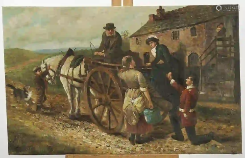 Oil on Canvas Painting of a Village Street Scene