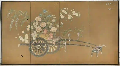 Chinese Four-Panel Painted Screen