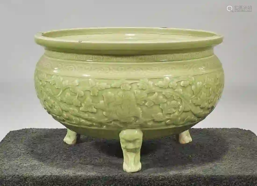 Chinese Celadon Glazed Porcelain Tripod Censer