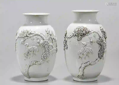 Pair Chinese White Glazed Porcelain Vases