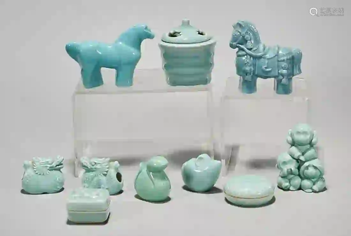 Group of Ten Japanese Celadon Ceramics