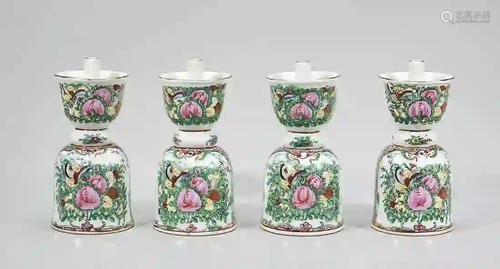 Group of Four Chinese Enameled Porcelain Candlesticks