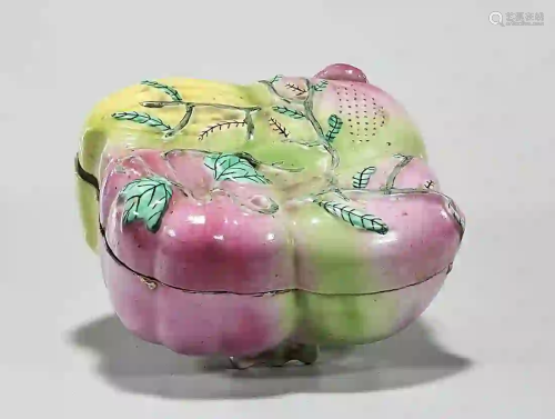 Chinese Glazed Porcelain Peach-Form Covered Box