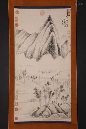 AN ANCIENT CHINESE LANDSCAPE PAINTING, MI FU MARKED