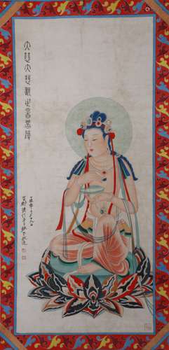 AN ANCIENT CHINESE GUANYIN PAINTING, ZHANG DAQIAN MARKED