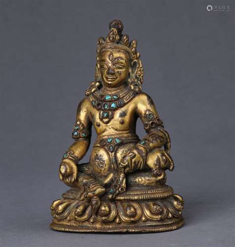 A MING DYNASTY GILTING BRONZE GOD OF WEALTH STATUE