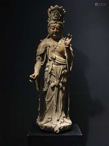 A SONG DYNASTY CARVED WOOD GUANYIN STATUE