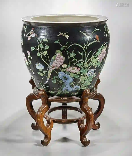 Chinese Black Ground Porcelain Fish Bowl