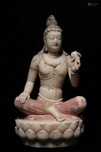 A TANG DYNASTY WHITE MARBLE BODHISATTVA STATUE