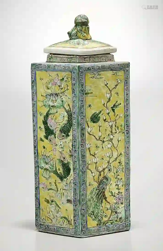 Chinese Enameled Porcelain Covered Vase