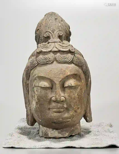 Chinese Parcel Gilt Stone Head of Buddha