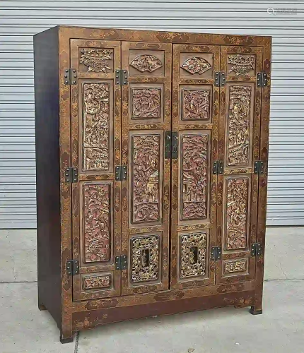 Chinese Carved and Painted Wood Cabinet