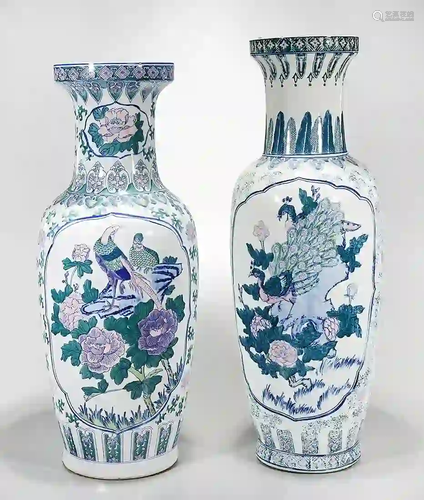 Two Tall Chinese Painted Porcelain Vases