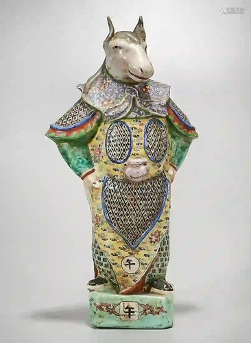 Chinese Enameled Porcelain Zodiac Figure