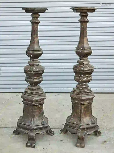 Pair Tall Chinese Bronze Candlesticks