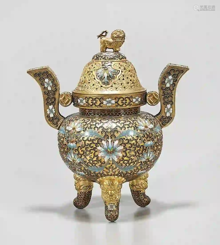 Chinese Gilt Metal and Cloisonne Censer