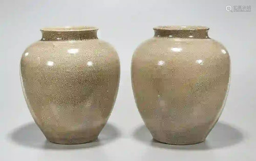 Pair Chinese Crackle Glazed Porcelain Jars