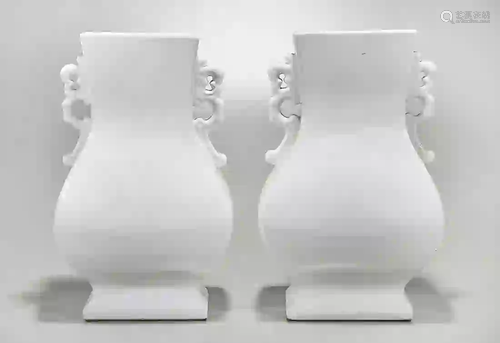 Pair Chinese White Glazed Four-Faceted Vases