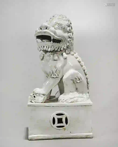 Chinese White Glazed Porcelain Fo Lion