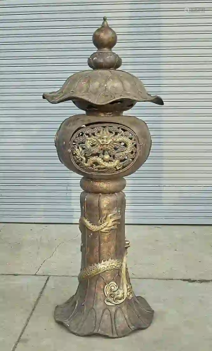 Tall Chinese Bronze Lantern